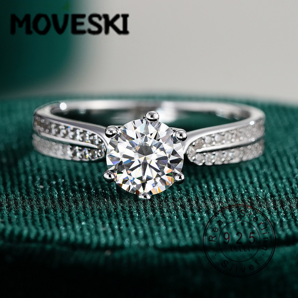 Moissanite Engagement Ring 2 Carat D Vvs1 - Lüks 925 Ayar Gümüş 0.5/1/2/3 Karat