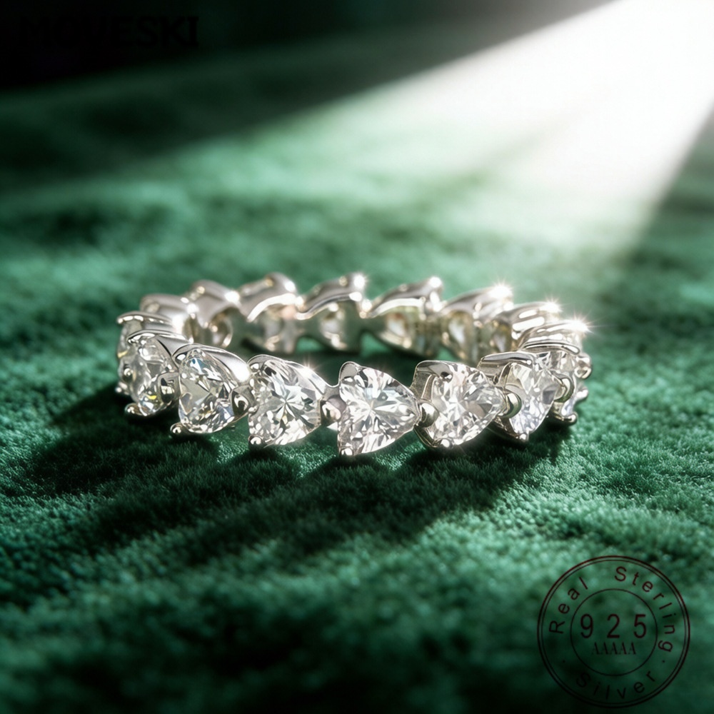 Moissanite Eternity Band Ring Stackable - D Renk VVS1 Kalp Mozanit Sonsuzluk