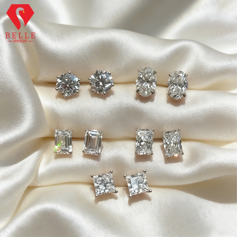 Moissanite Stud Earrings Round Cut 1Ct - 0.5/1ct D Renk Mozanit Küpe Yuvarlak