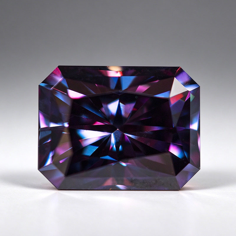Gra Certificate Loose Moissanite Stone - Kraliyet Moru Renkli Radyant Kesim Mozanit