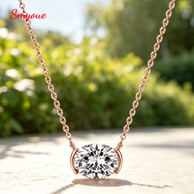 Moissanite Pendant Necklace Solitaire - Smyoue Yeni 1-3CT Geçiş Testi Oval