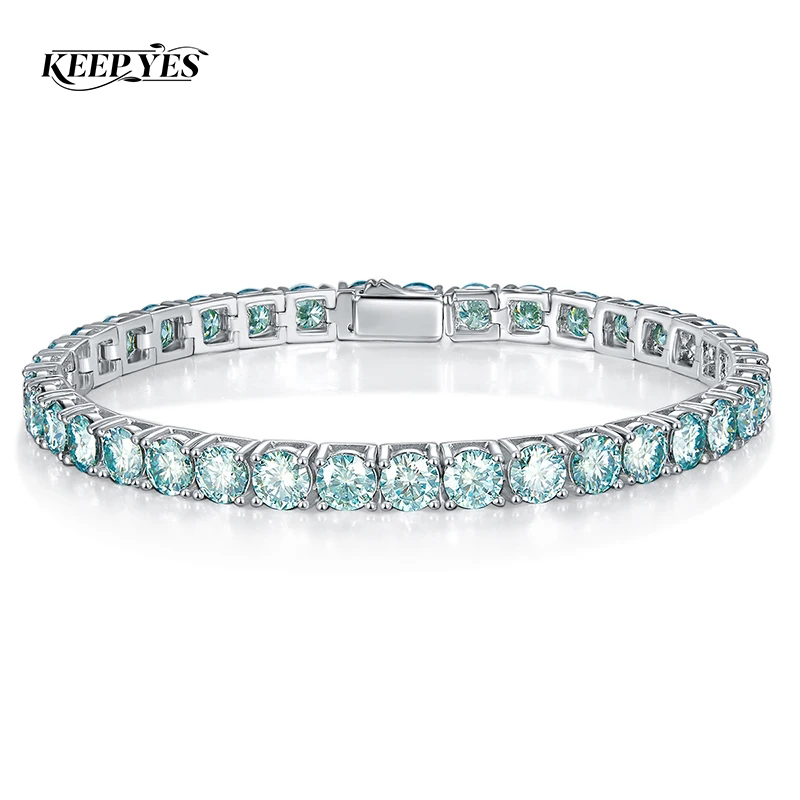 Moissanite Tennis Bracelet 925 Sterling - KEEP YES 4mm/5mm Mavi Yeşil Mozanit