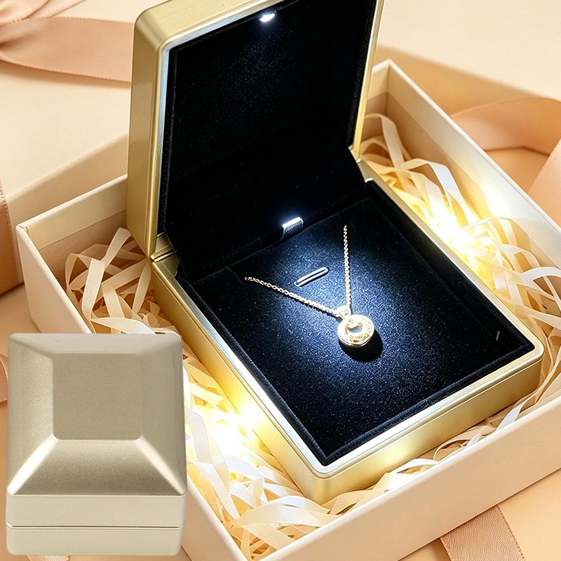 Velvet Ring Box Led Light Proposal - LED Halka Kutusu Kare Kadife Takı