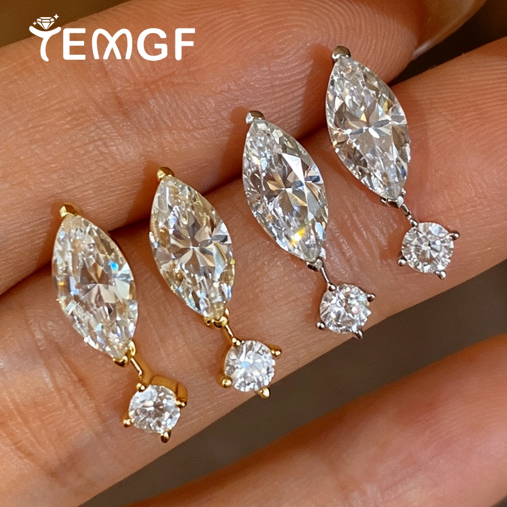 Moissanite Stud Earrings Round Cut 1Ct - 0,5 Karat ve 1 Karat, Tam