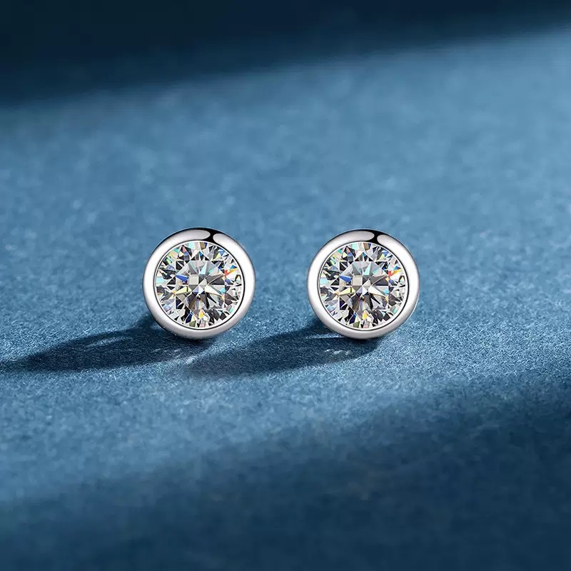 Moissanite Stud Earrings Round Cut 1Ct - 1 Karat Moissanite Taşlı Küpe, Kadınlar