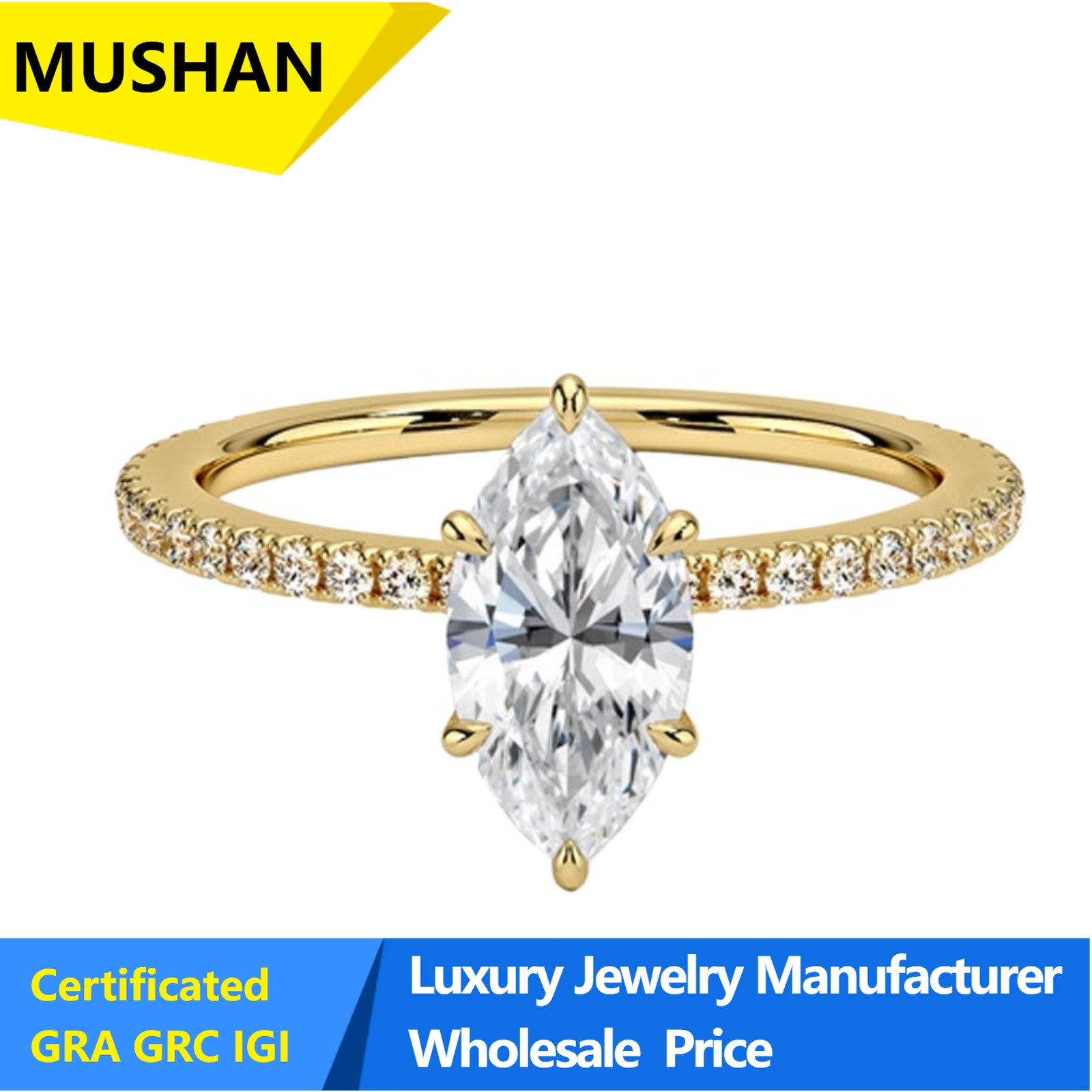 Lab Grown Diamond Ring 14K Gold - MuShan Mücevher 925 Ayar Gümüş 10