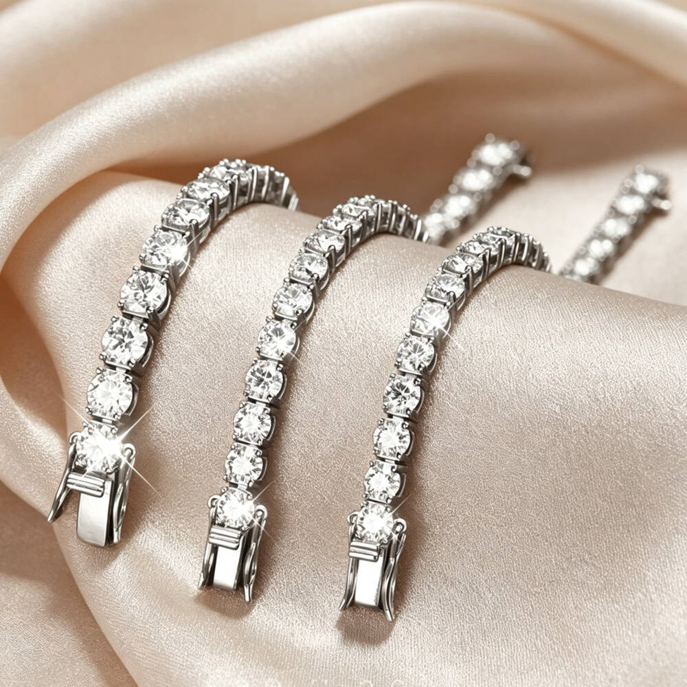 Moissanite Tennis Bracelet 925 Sterling - 925 Ayar Gümüş Yuvarlak Kesim D