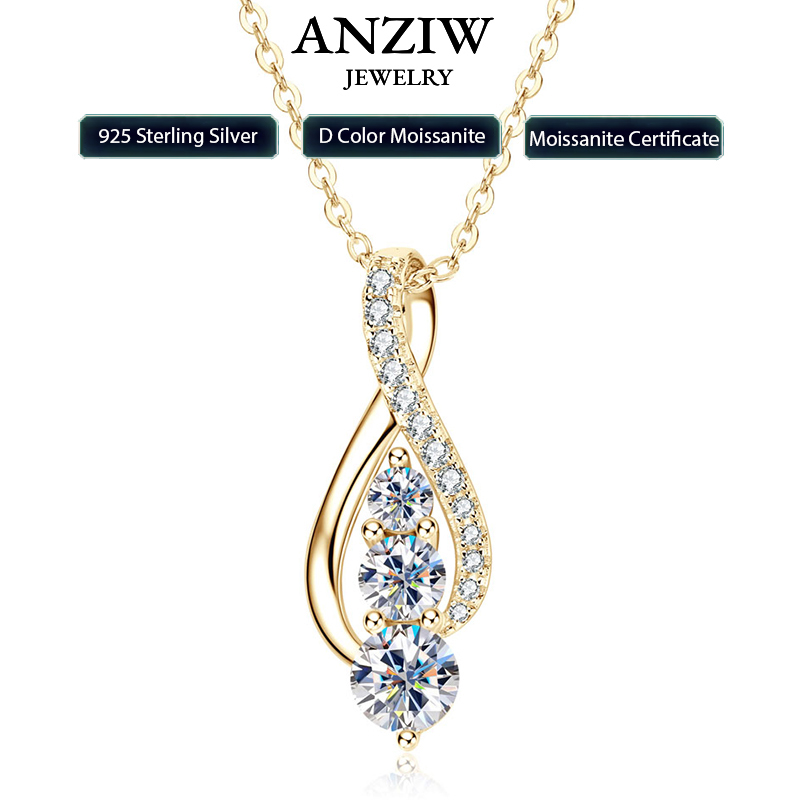 Moissanite Pendant Necklace Solitaire - Anziw 925 Ayar Gümüş Moda Tüm