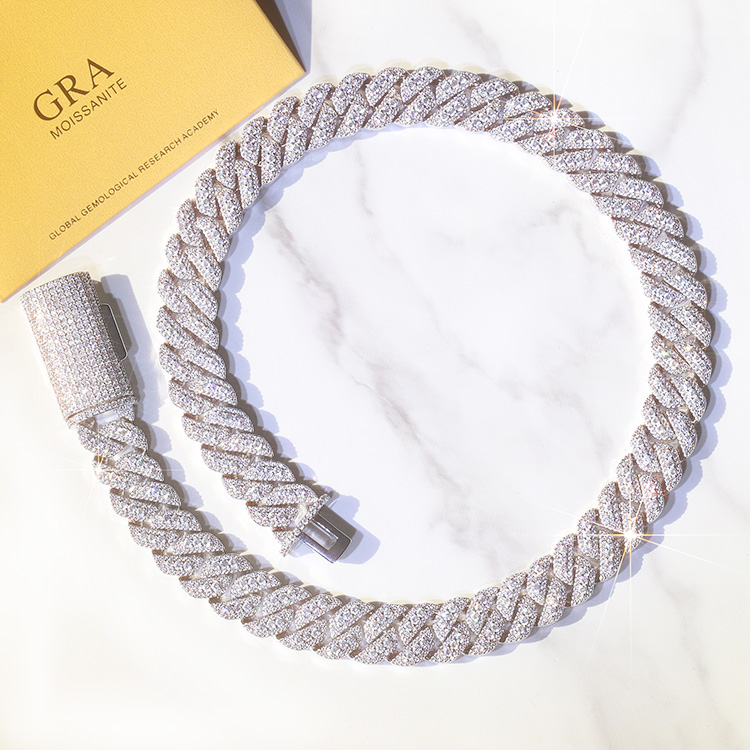 Moissanite Cuban Link Chain Iced Out - Test Pass Diamond 925 Gümüş Elmas