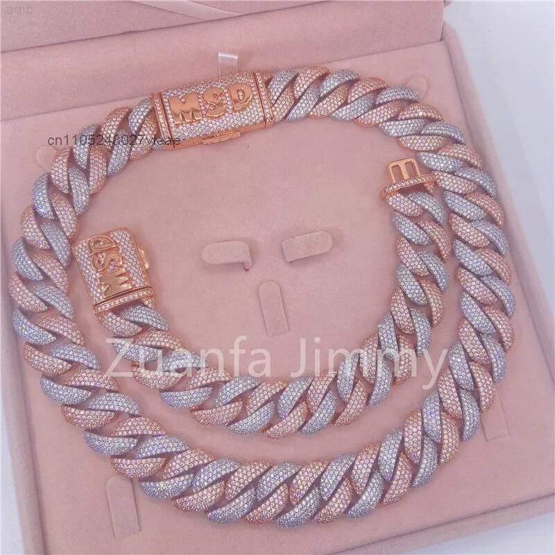 Moissanite Cuban Link Chain Iced Out - Lüks Ağır 20mm İki Renkli Dört