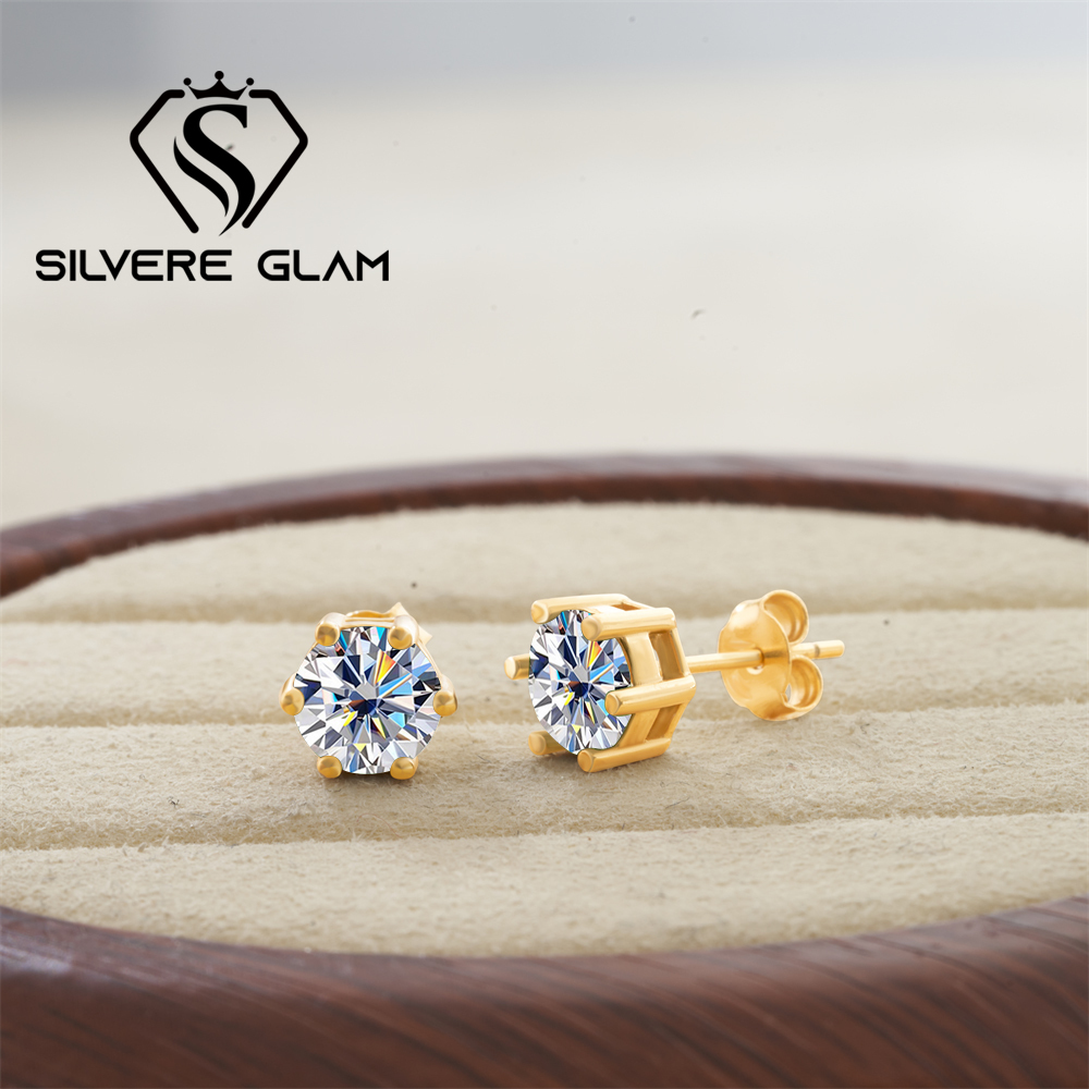 Moissanite Stud Earrings Round Cut 1Ct - Mozanit Saplama Küpe 925 Ayar Gümüş