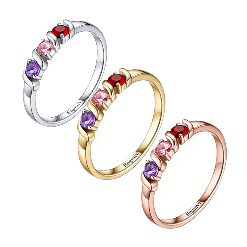 Lab Grown Diamond Ring 14K Gold - 1-5 Doğum Taşlı Kişiselleştirilmiş İsimli Yüzük