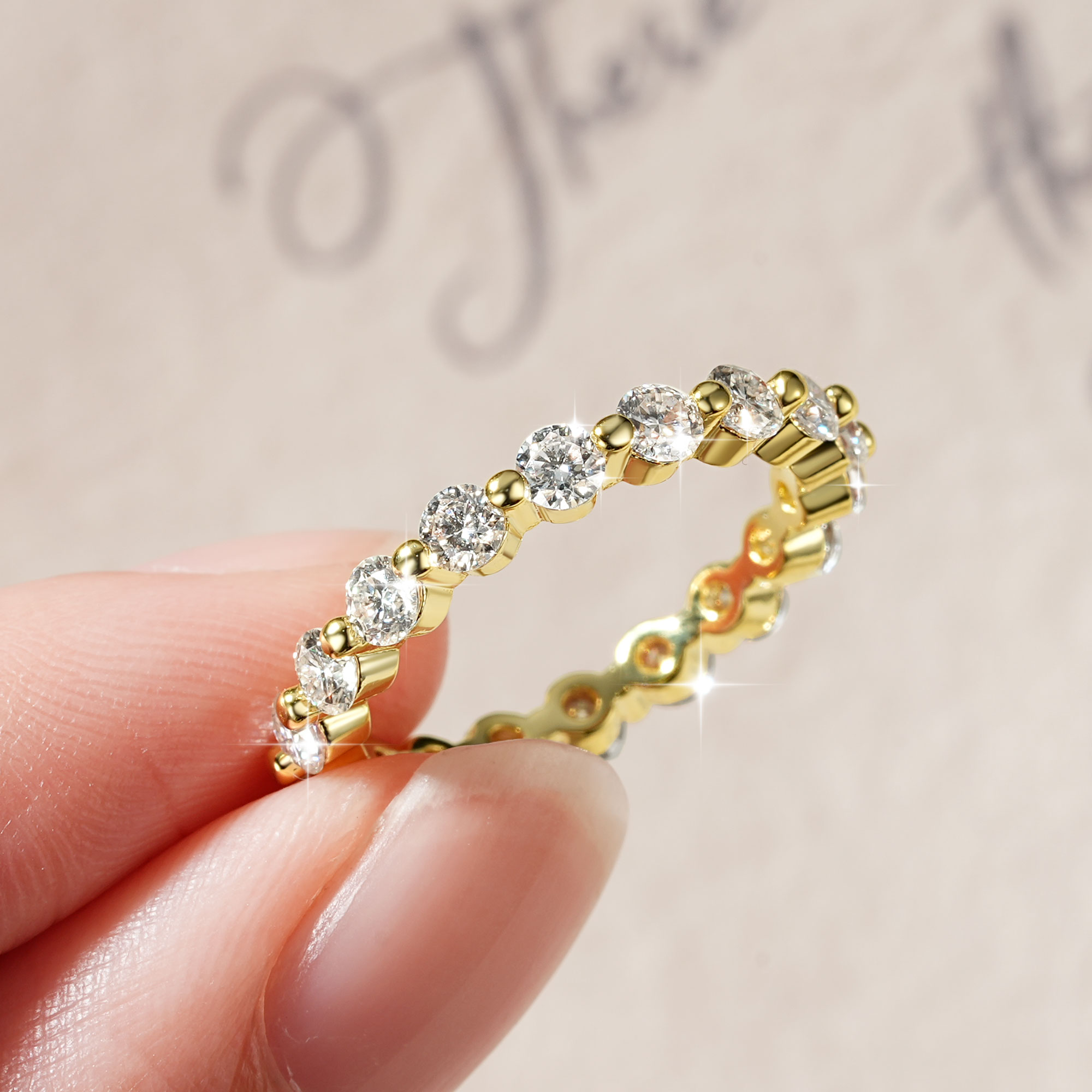Moissanite Eternity Band Ring Stackable - Abestecom D Renk 14 K Altın