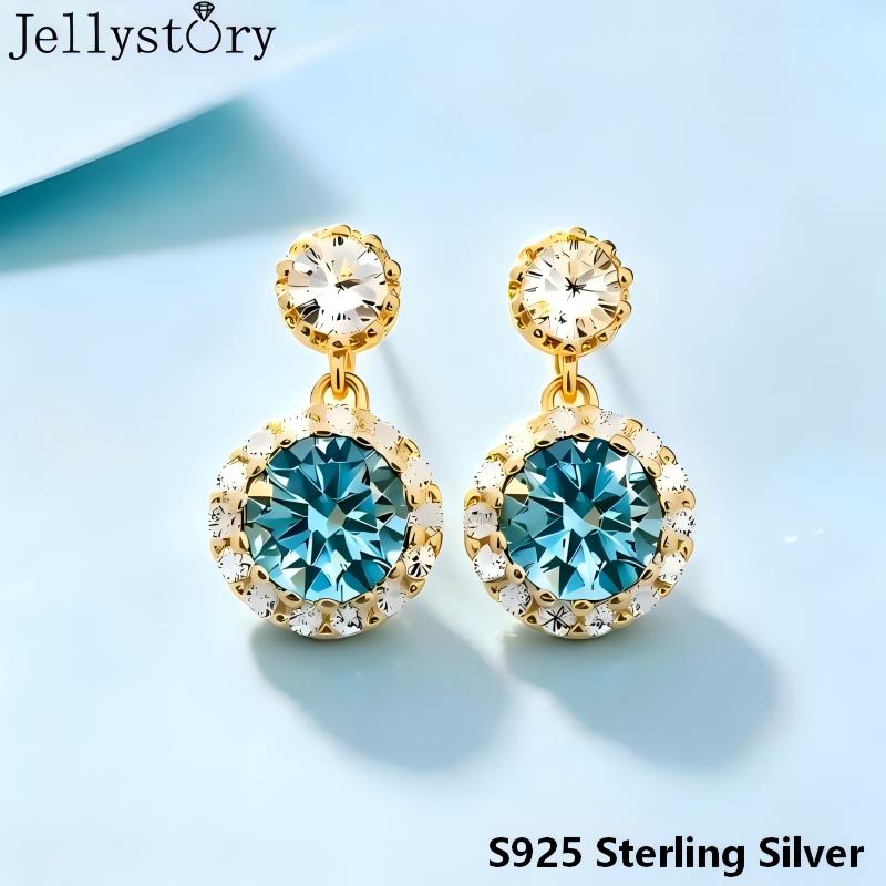 Moissanite Stud Earrings Round Cut 1Ct - Jellystory S925 Ayar Gümüş Mozanit Küpe
