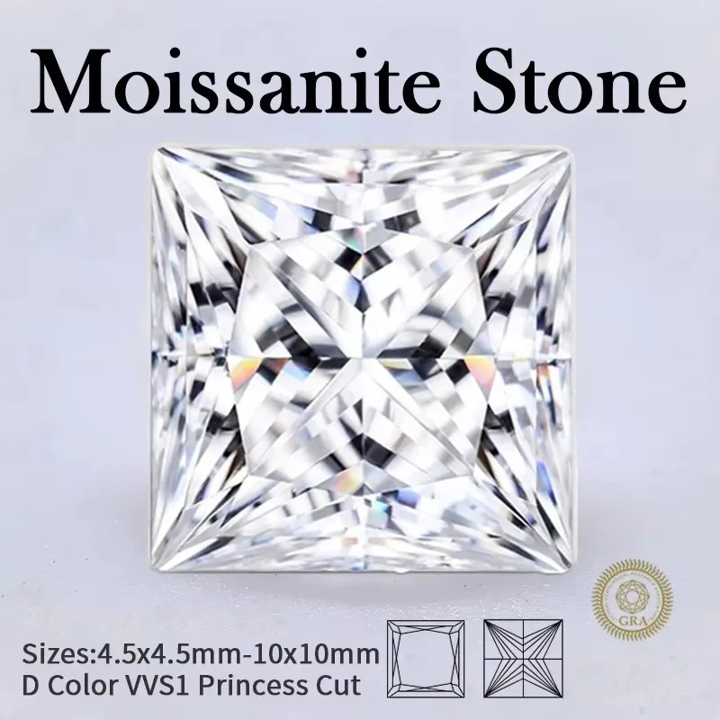 Gra Certificate Loose Moissanite Stone - Moissanite Taş, D Renk, Prenses Kesim,