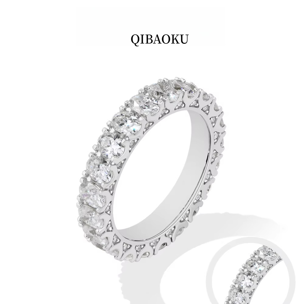 Moissanite Eternity Band Ring Stackable - QIBAOKU Kadınlar için Oyma Desenli Moissanite