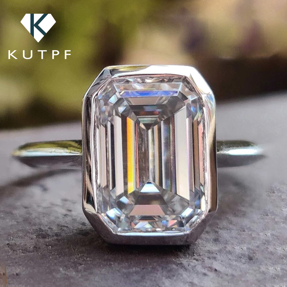 Moissanite Engagement Ring 2 Carat D Vvs1 - Bezel Kesim Zümrüt Kesim Solitaire Mozanit