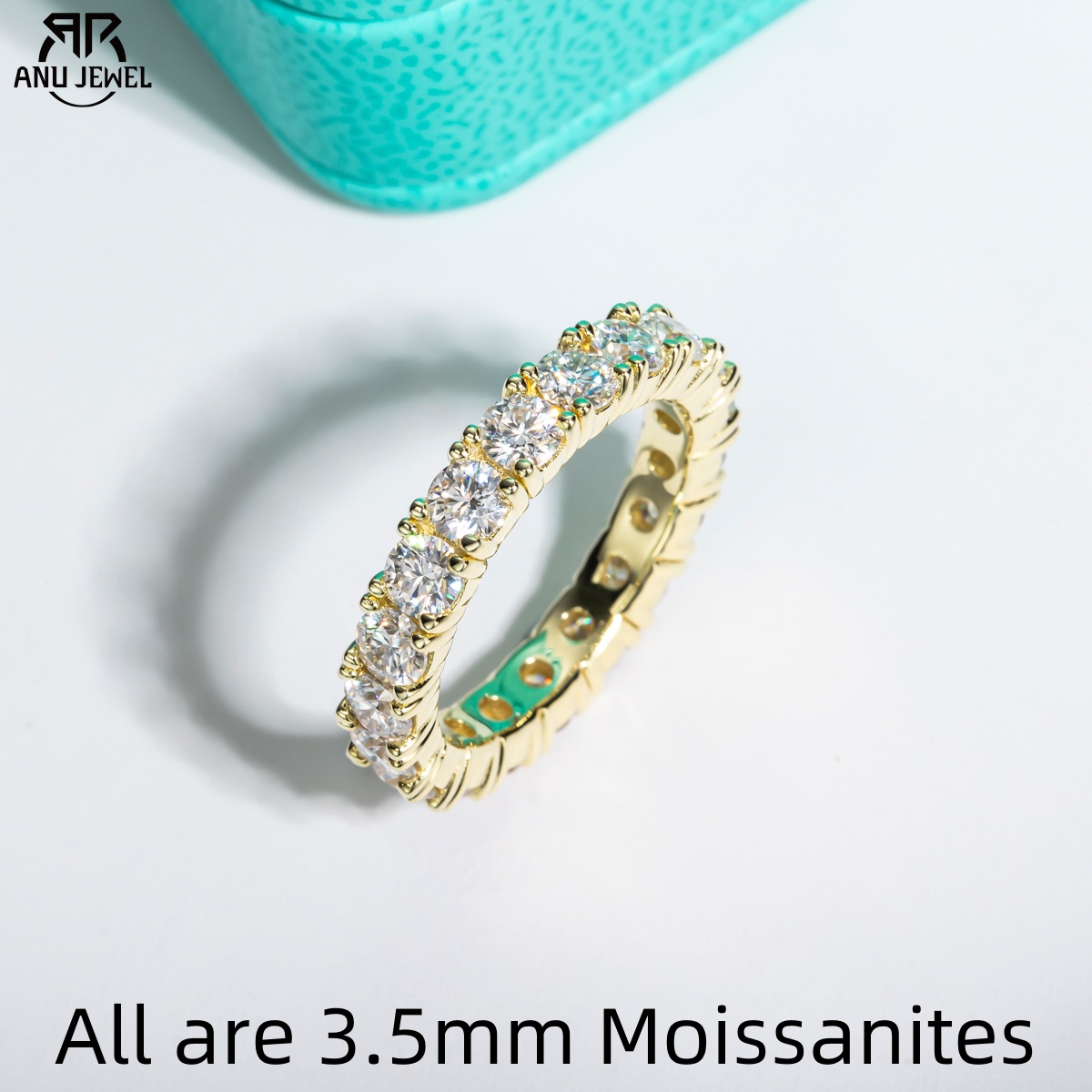 Lab Grown Diamond Ring 14K Gold - AnuJewel 3.5mm D Renk Mozanit Sonsuzluk