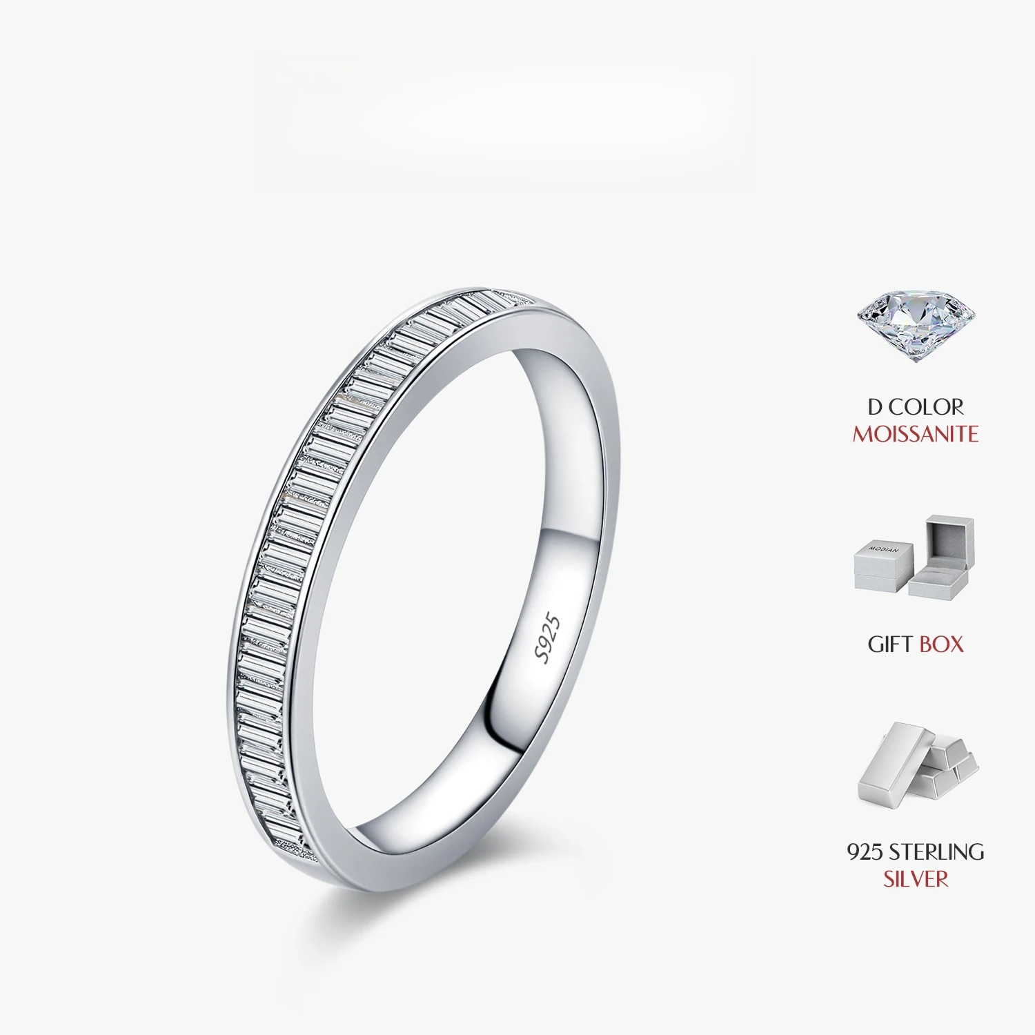 Moissanite Eternity Band Ring Stackable - QIBAOKU Göz Kamaştırıcı D Renk Dikdörtgen