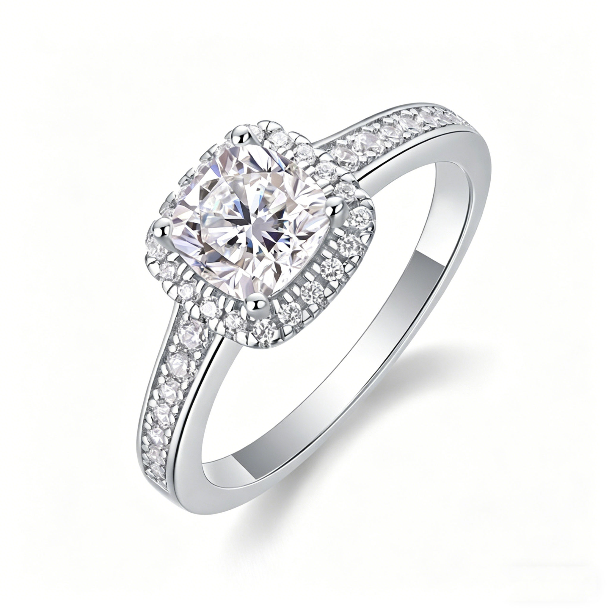 Moissanite Engagement Ring 2 Carat D Vvs1 - Trend Yastık Kesim Halo Mozanit Yüzük,