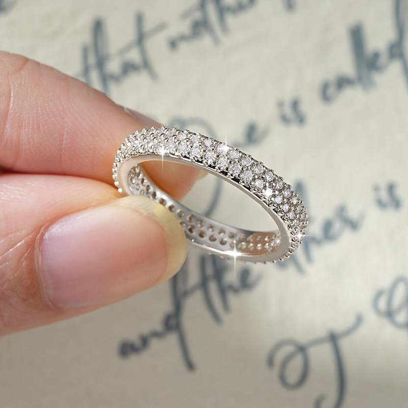 Moissanite Eternity Band Ring Stackable - Lnkry Çift Sıralı 1.3mm Mozanit Sonsuzluk