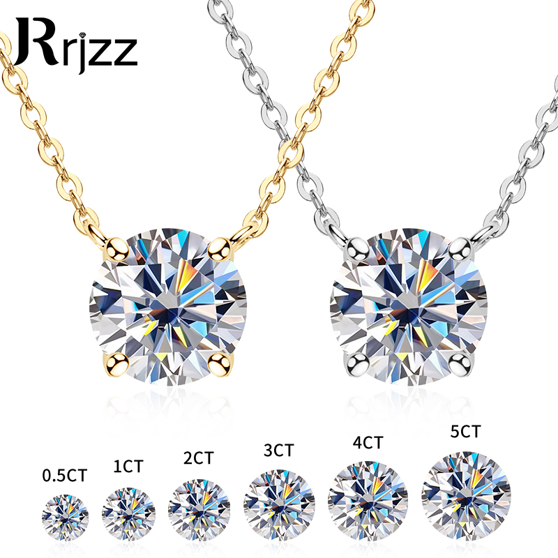 Moissanite Pendant Necklace Solitaire - Rrjzz 0.5-5CT Mozanit Kolye Kolye Kadınlar