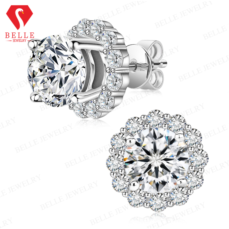 Moissanite Stud Earrings Round Cut 1Ct - S925 Gümüş Klasik Parlak Kesim Saplama