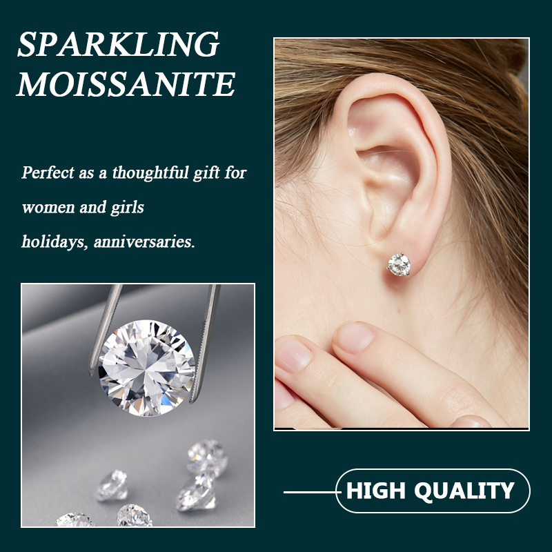 WES 1CT Mozanit Saplama Küpe 9 - Moissanite Stud Earrings Round Cut 1Ct incelemesi ve fiyatı