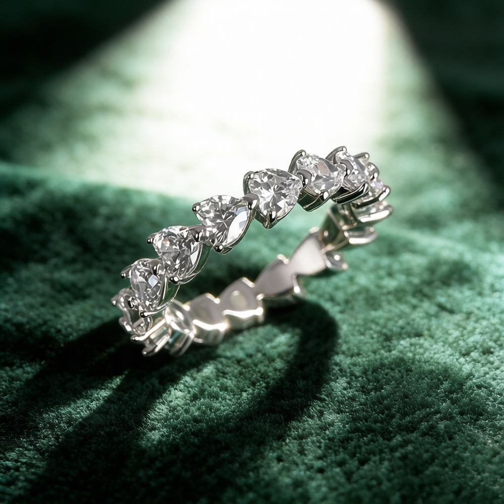 D Renk VVS1 Kalp Mozanit Sonsu - Moissanite Eternity Band Ring Stackable incelemesi ve fiyatı