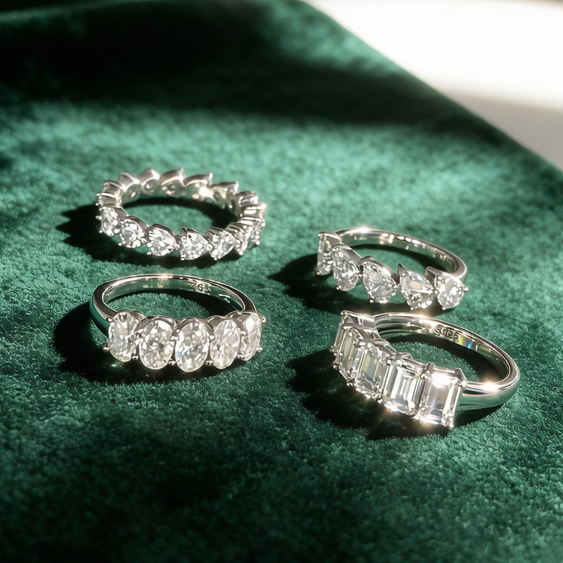 D Renk VVS1 Kalp Mozanit Sonsu - Moissanite Eternity Band Ring Stackable incelemesi ve fiyatı