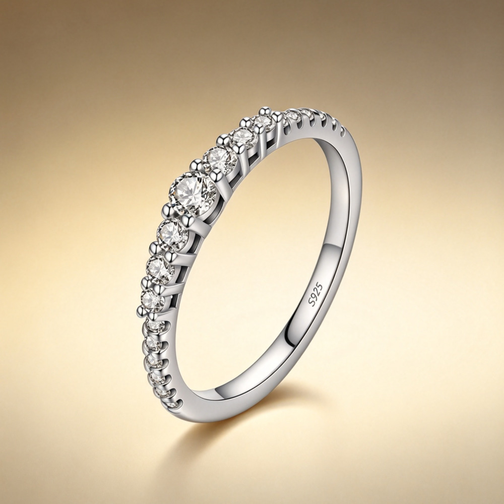 Yuvarlak Kesim D VVS1 Moissani - Moissanite Eternity Band Ring Stackable incelemesi ve fiyatı