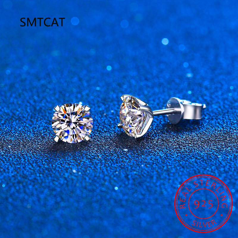 D Renk 1CT Mozanit Saplama Küp - Moissanite Stud Earrings Round Cut 1Ct incelemesi ve fiyatı