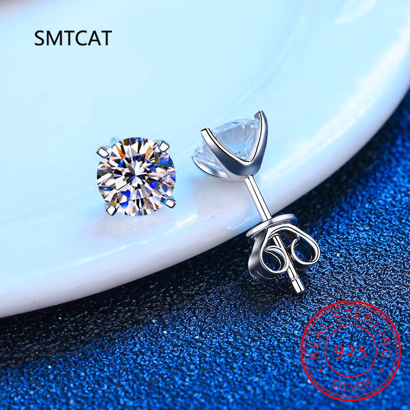 D Renk 1CT Mozanit Saplama Küp - Moissanite Stud Earrings Round Cut 1Ct incelemesi ve fiyatı