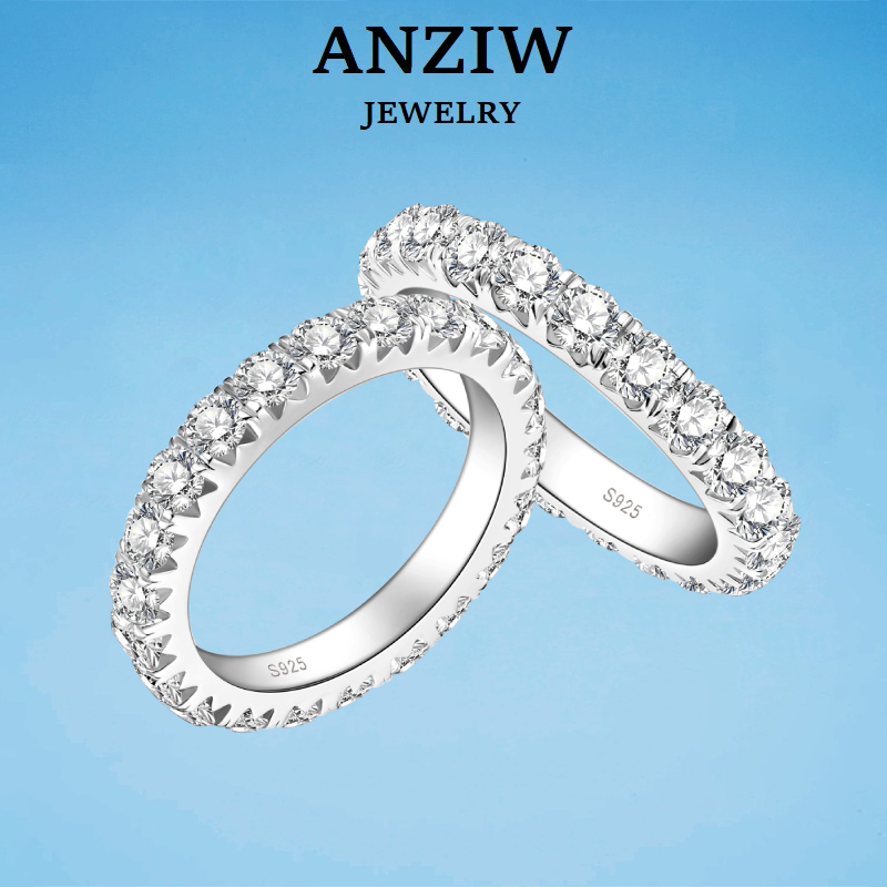 Anziw 3mm D Mozanit Tam Sonsuz - Moissanite Eternity Band Ring Stackable incelemesi ve fiyatı