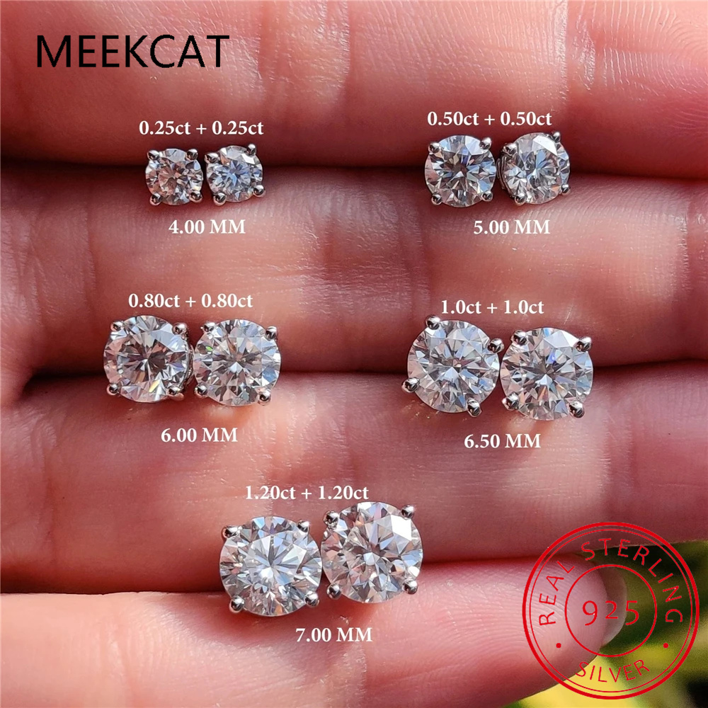 D Renk 1CT Mozanit Saplama Küp - Moissanite Stud Earrings Round Cut 1Ct incelemesi ve fiyatı