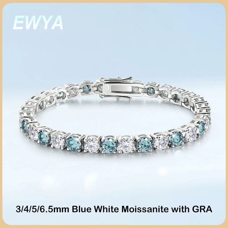 EWYA tam 3/4/5/6.5MM D renk ma - Moissanite Tennis Bracelet 925 Sterling incelemesi ve fiyatı