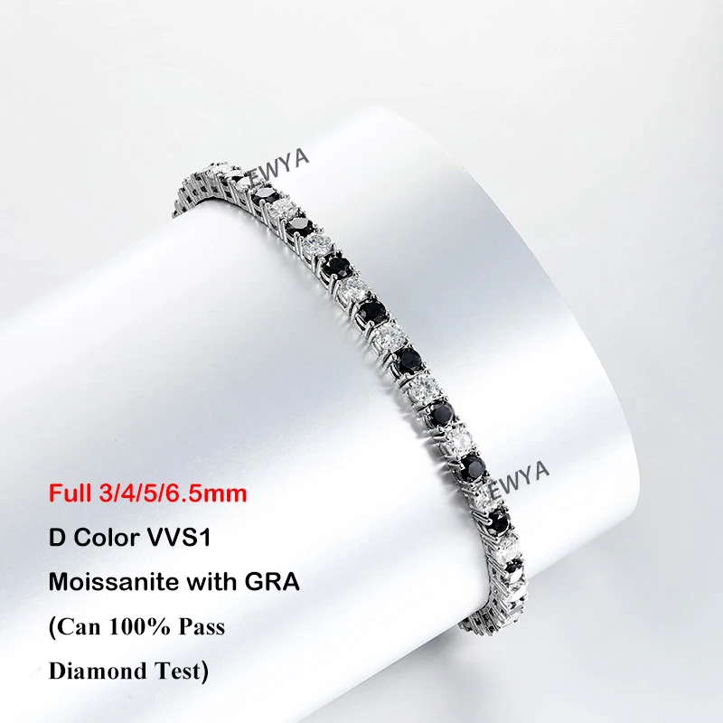 EWYA tam 3/4/5/6.5MM D renk ma - Moissanite Tennis Bracelet 925 Sterling incelemesi ve fiyatı