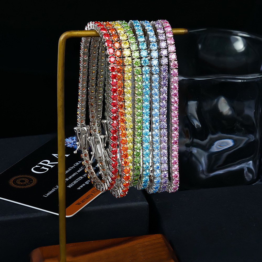 HipHop 3/4/5/6,5 MM Renkli Gök - Moissanite Tennis Bracelet 925 Sterling incelemesi ve fiyatı