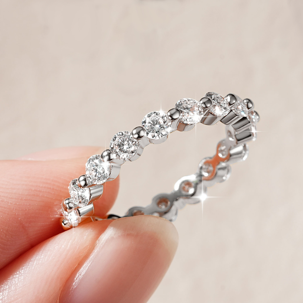 IOGOU Köpüklü 3mm 2.5mm D Moza - Moissanite Eternity Band Ring Stackable incelemesi ve fiyatı