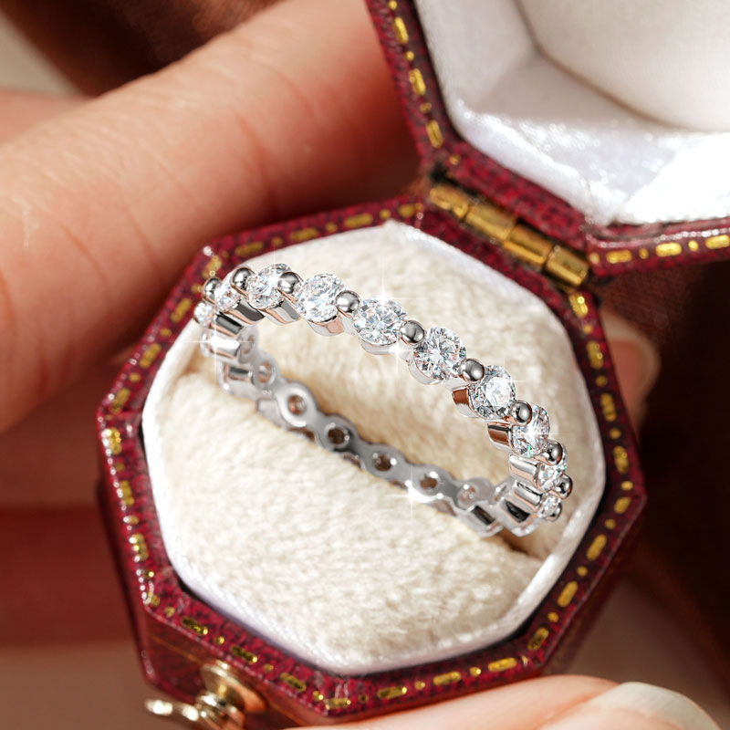 IOGOU Köpüklü 3mm 2.5mm D Moza - Moissanite Eternity Band Ring Stackable incelemesi ve fiyatı