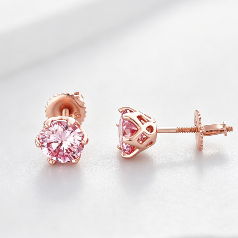 BR 1 Karat Pembe Moissanit Taş - Moissanite Stud Earrings Round Cut 1Ct incelemesi ve fiyatı