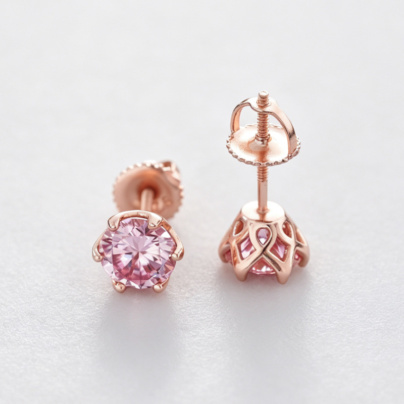 BR 1 Karat Pembe Moissanit Taş - Moissanite Stud Earrings Round Cut 1Ct incelemesi ve fiyatı