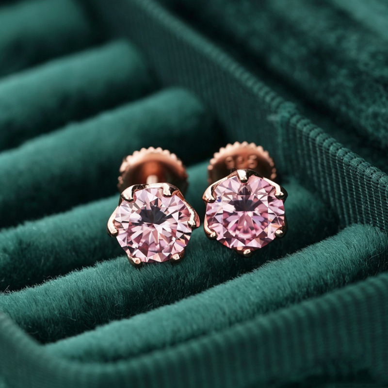 BR 1 Karat Pembe Moissanit Taş - Moissanite Stud Earrings Round Cut 1Ct incelemesi ve fiyatı
