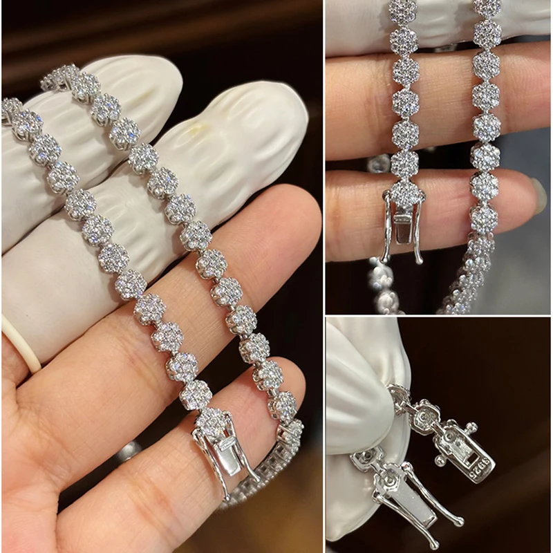 GRA Sertifikalı 4.5mm Çiçek Ta - Moissanite Tennis Bracelet 925 Sterling incelemesi ve fiyatı