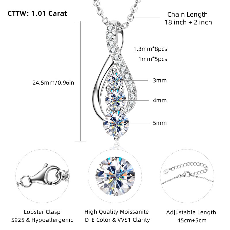 Anziw 925 Ayar Gümüş Moda Tüm  - Moissanite Pendant Necklace Solitaire incelemesi ve fiyatı