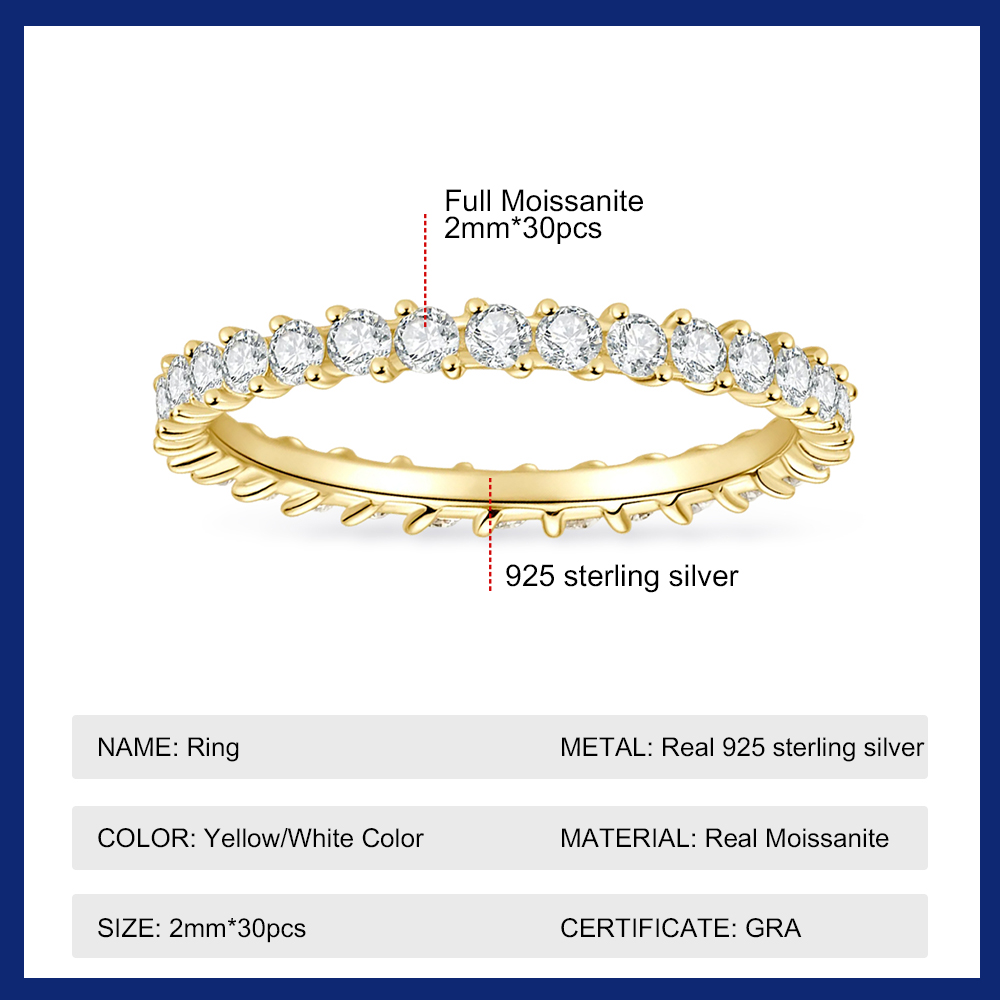 Sweetrain 2mm Tüm Mozanit Yüzü - Moissanite Eternity Band Ring Stackable incelemesi ve fiyatı