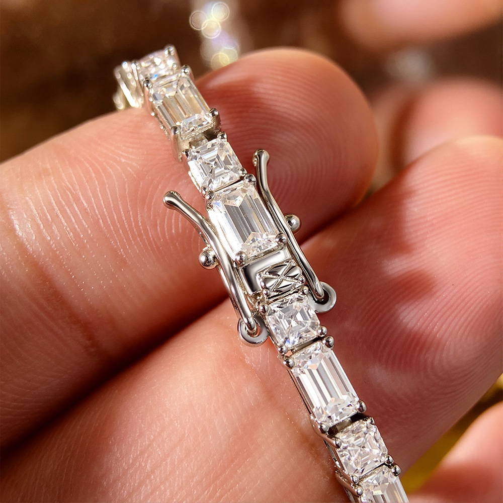 KNOBSPIN Zümrüt/Ascher Kesim M - Moissanite Tennis Bracelet 925 Sterling incelemesi ve fiyatı