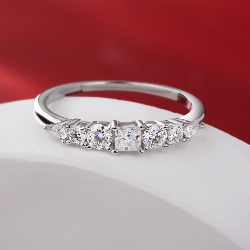 QIBAOKU Prenses Moissanite Son - Moissanite Eternity Band Ring Stackable incelemesi ve fiyatı