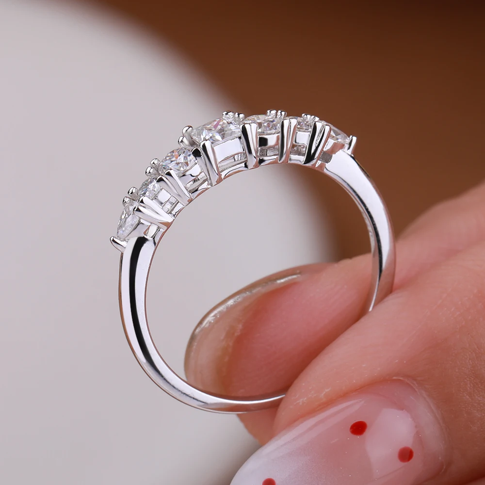 QIBAOKU Prenses Moissanite Son - Moissanite Eternity Band Ring Stackable incelemesi ve fiyatı