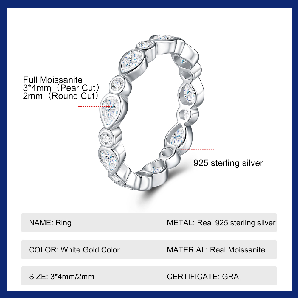 S925 Gümüş Tam Daimi Yüzük Çer - Moissanite Eternity Band Ring Stackable incelemesi ve fiyatı